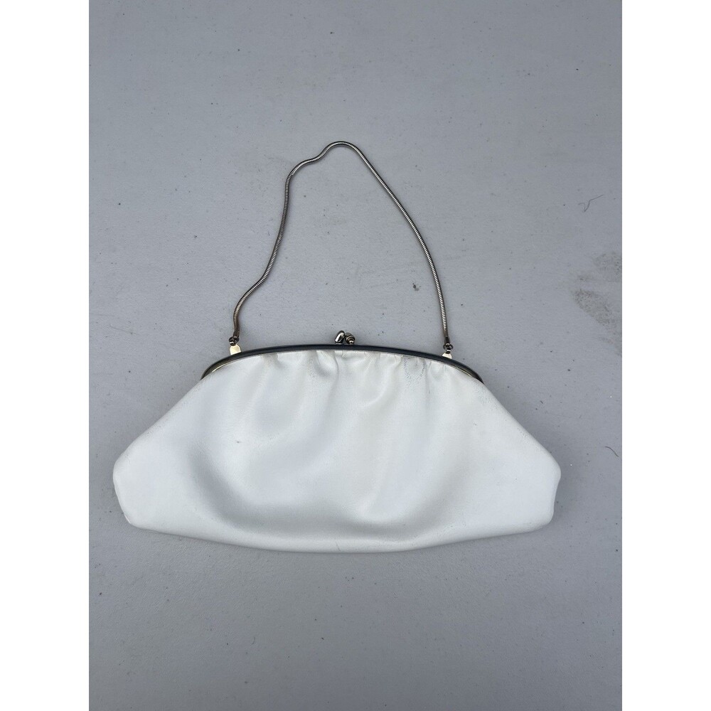 Vintage 1980s White Leather Handbag Womens Purse Shoulder Retro Fashion